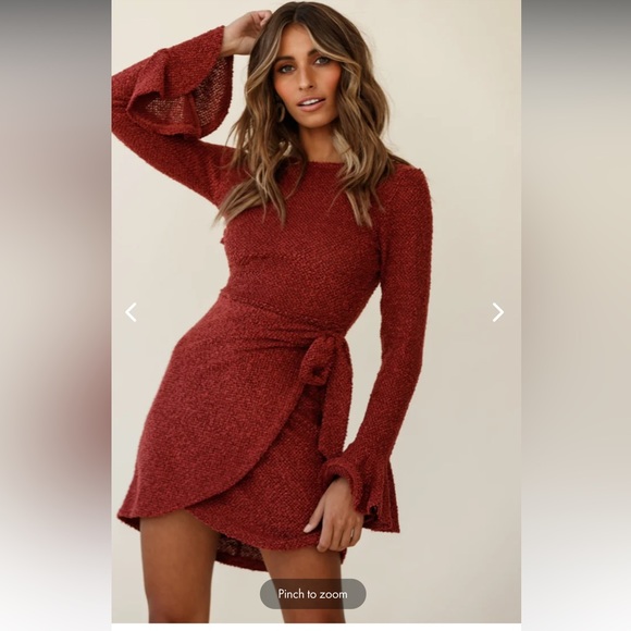 Selfie Leslie Dresses & Skirts - MINERVA FLARED CUFF KNIT WRAP DRESS MAROON